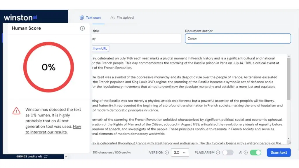 using Winston AI to test AI generated content